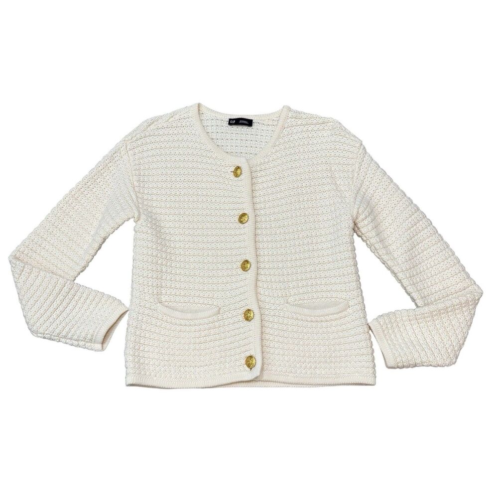 GAP Cotton Sweater Textured Lady Jacket Ivory Frost Size XXS